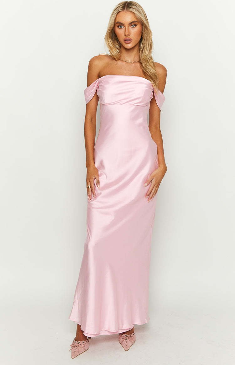 Ella Light Pink Off Shoulder Formal Maxi Dress-Vavasi.All Rights Reserved.