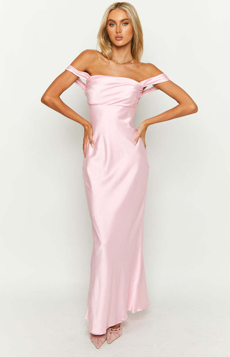 Ella Light Pink Off Shoulder Formal Maxi Dress-Vavasi.All Rights Reserved.