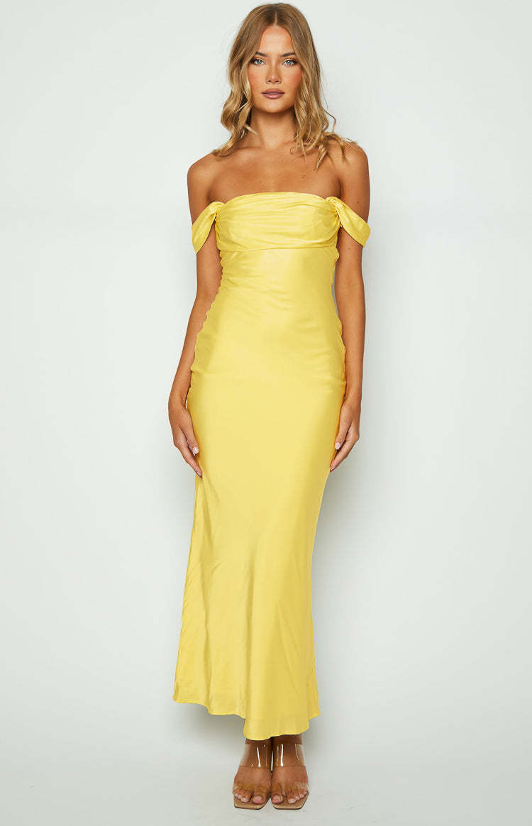 Ella Light Yellow Off Shoulder Formal Maxi Dress-Vavasi.All Rights Reserved.