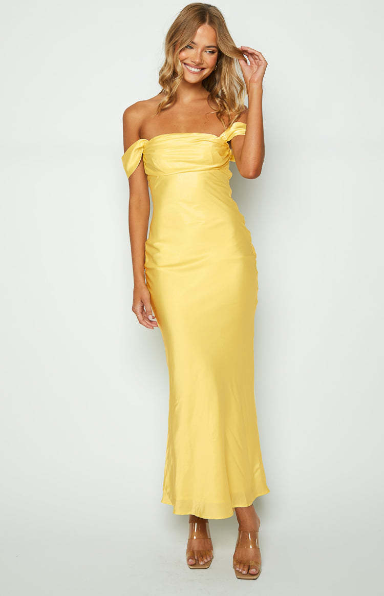 Ella Light Yellow Off Shoulder Formal Maxi Dress-Vavasi.All Rights Reserved.