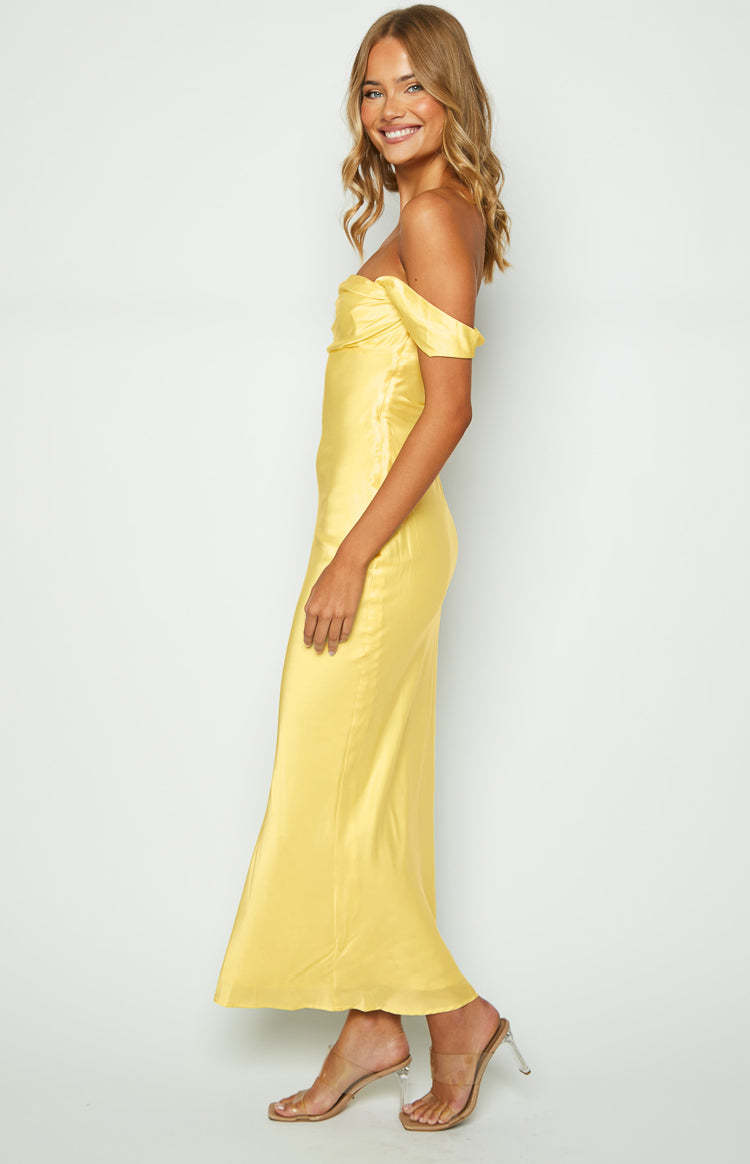 Ella Light Yellow Off Shoulder Formal Maxi Dress-Vavasi.All Rights Reserved.