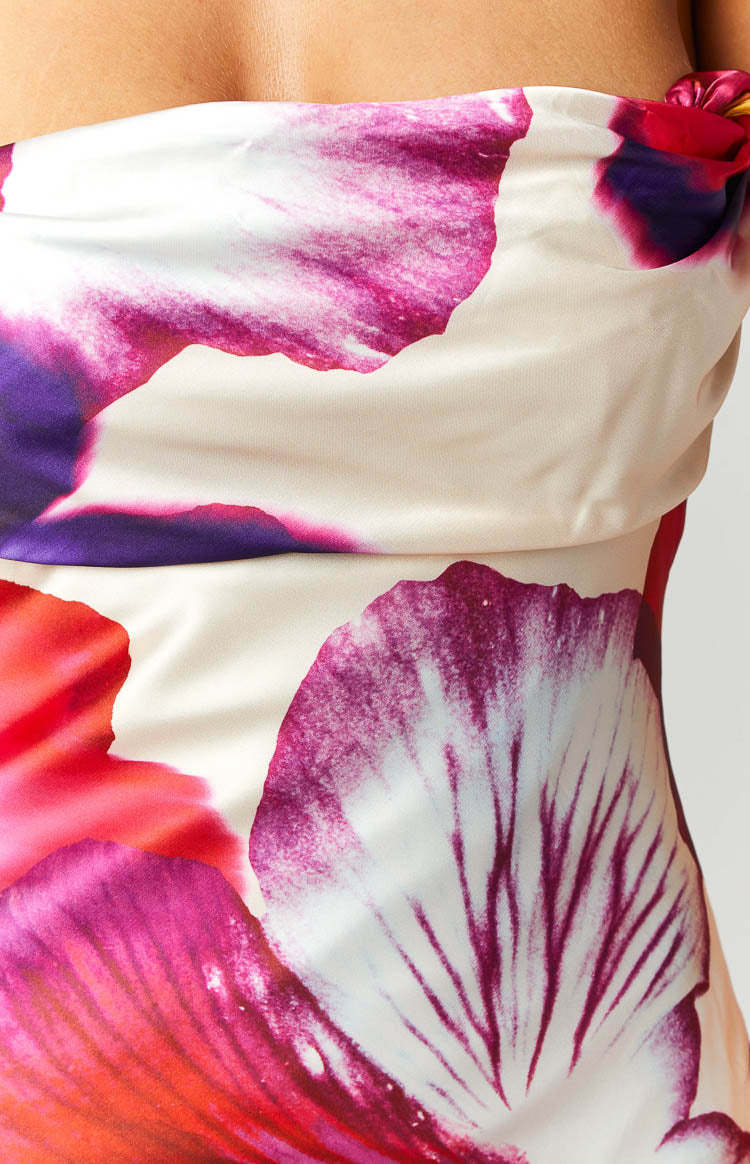 Ella Pink Floral Print Off Shoulder Formal Dress-Vavasi.All Rights Reserved.