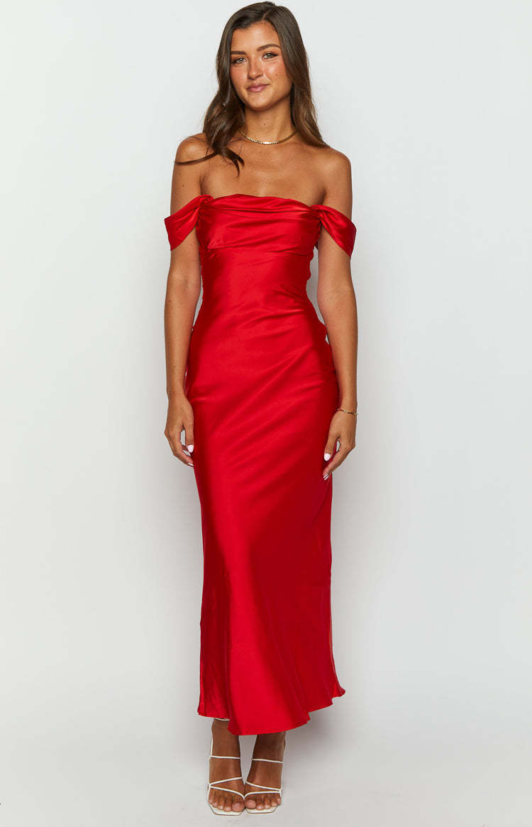 Ella Red Off Shoulder Formal Dress-Vavasi.All Rights Reserved.