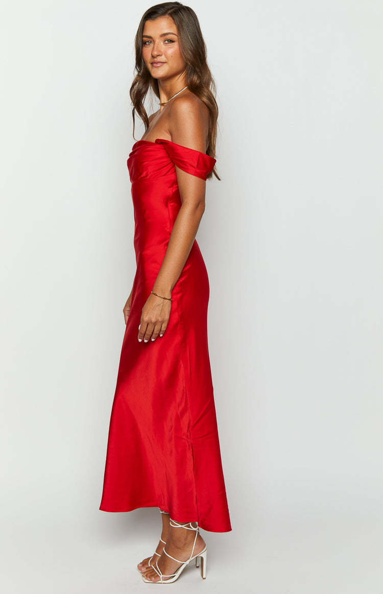 Ella Red Off Shoulder Formal Dress-Vavasi.All Rights Reserved.