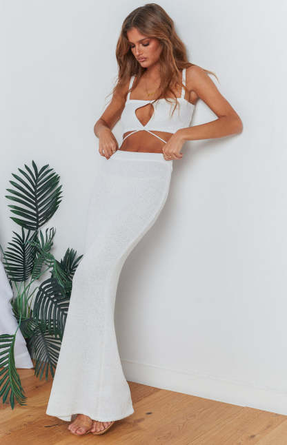 Ellah White Knit Midi Skirt-Vavasi.All Rights Reserved.