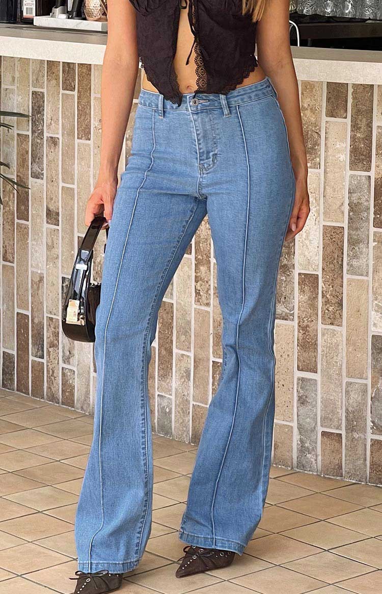 Elowen Mid Wash Flared Denim Jeans-Vavasi.All Rights Reserved.
