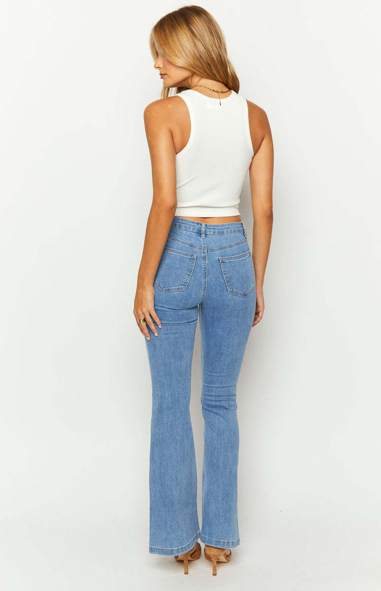 Elowen Mid Wash Flared Denim Jeans-Vavasi.All Rights Reserved.