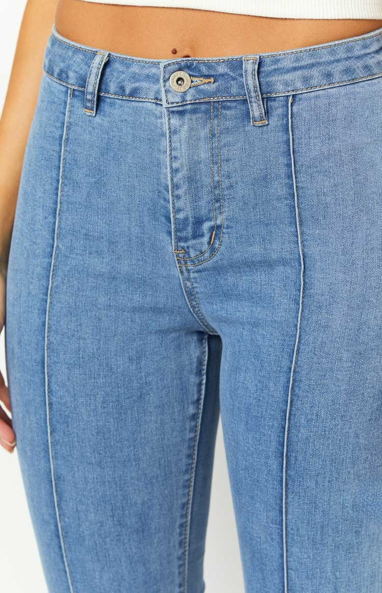 Elowen Mid Wash Flared Denim Jeans-Vavasi.All Rights Reserved.