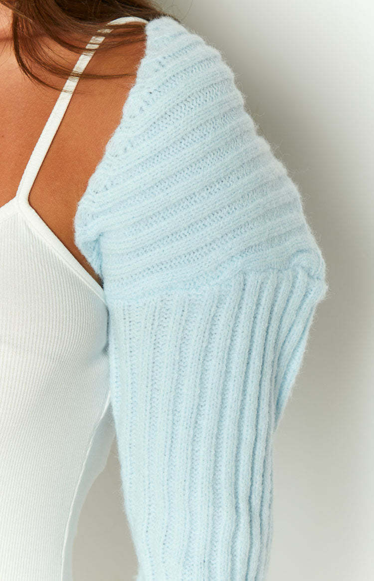 Elsa Blue Rib Knit Bolero-Vavasi.All Rights Reserved.