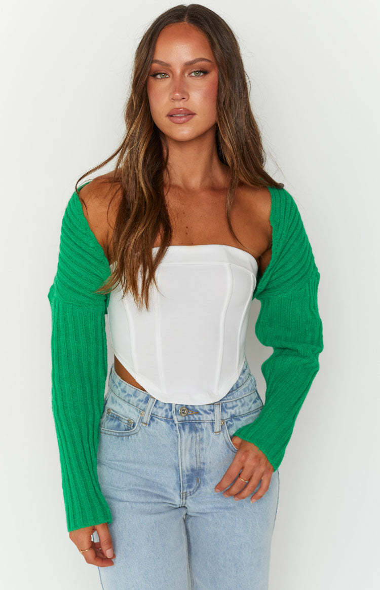 Elsa Green Rib Knit Bolero-Vavasi.All Rights Reserved.