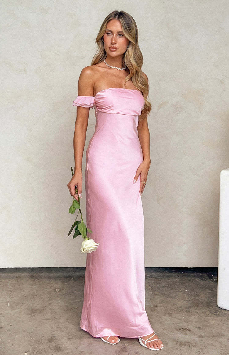 Elvira Pink Satin Formal Maxi Dress-Vavasi.All Rights Reserved.