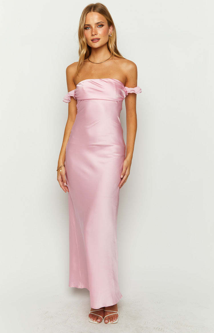 Elvira Pink Satin Formal Maxi Dress-Vavasi.All Rights Reserved.
