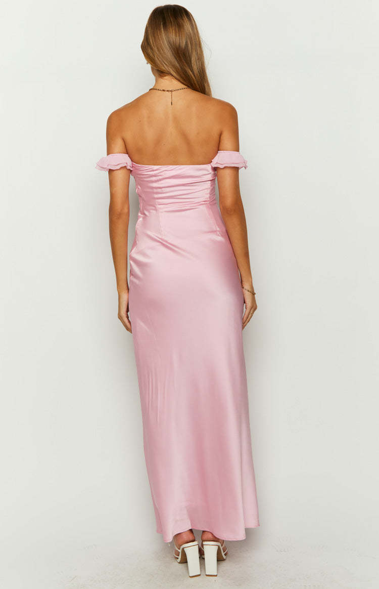 Elvira Pink Satin Formal Maxi Dress-Vavasi.All Rights Reserved.