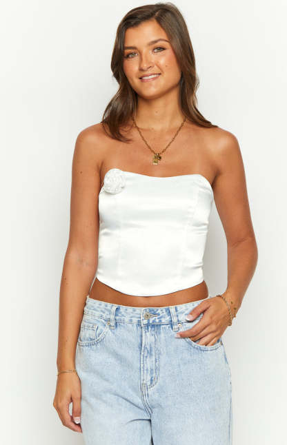 Ember Elegance White Satin Corset Top-Vavasi.All Rights Reserved.
