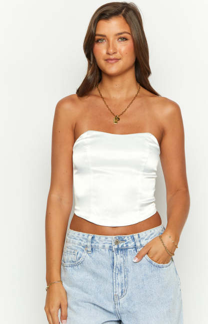 Ember Elegance White Satin Corset Top-Vavasi.All Rights Reserved.