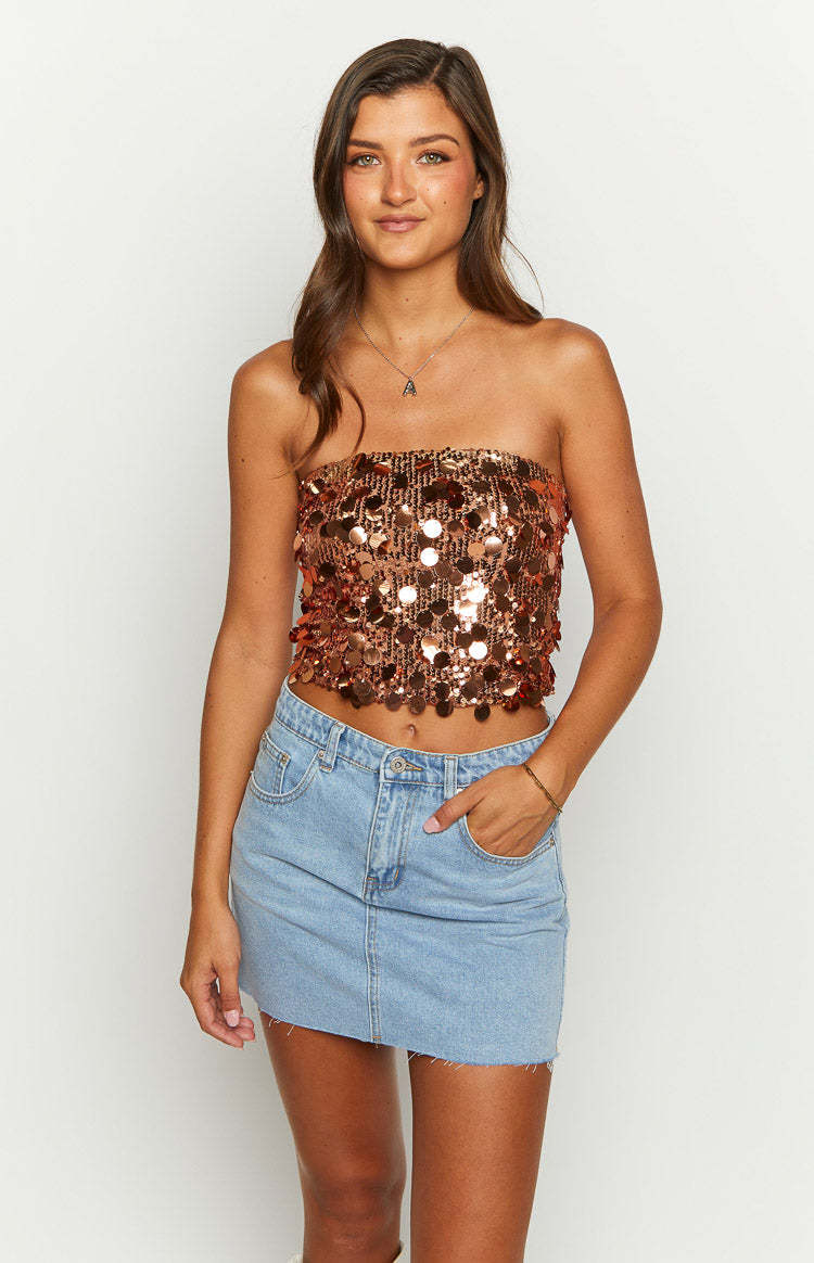 Emiko Bronze Sequin Crop Top-Vavasi.All Rights Reserved.