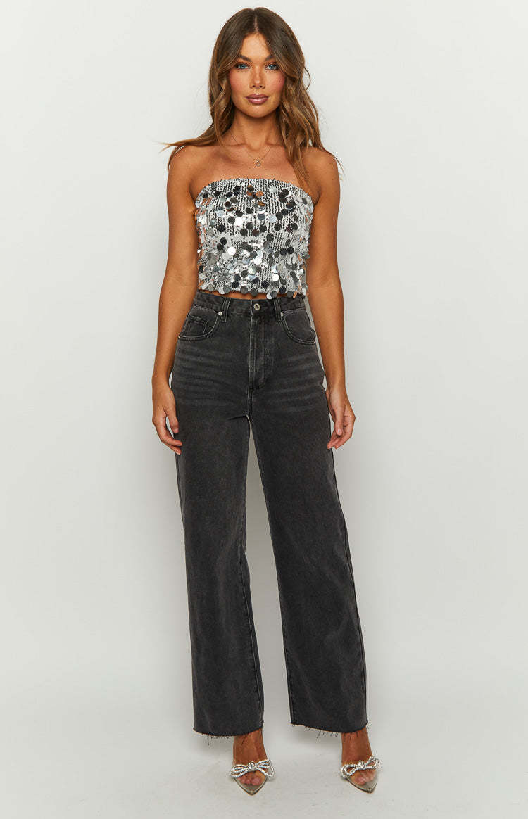 Emiko Silver Sequin Crop Top-Vavasi.All Rights Reserved.