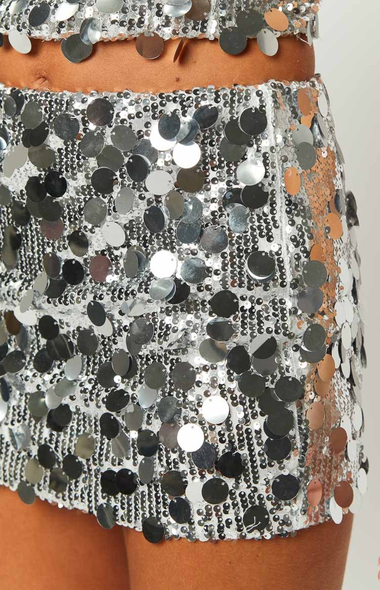 Emiko Silver Sequin Mini Skirt-Vavasi.All Rights Reserved.