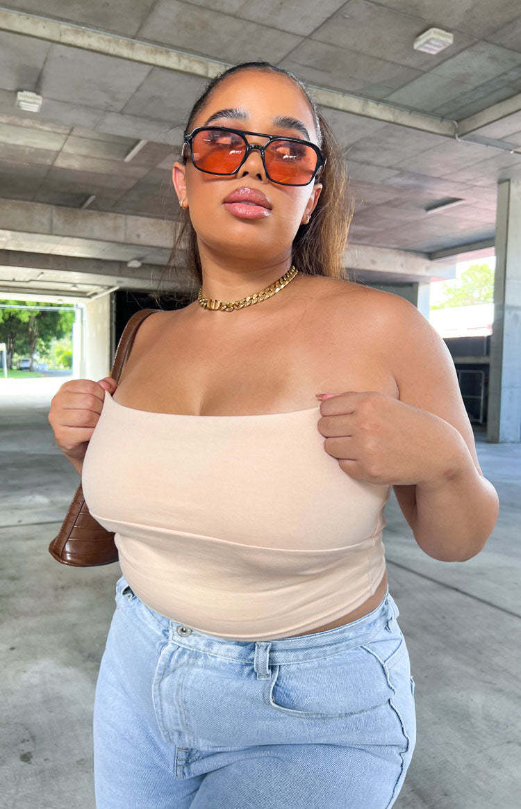 Empire Tan Strapless Top-Vavasi.All Rights Reserved.
