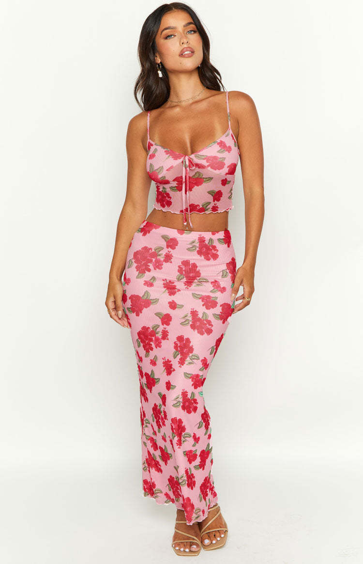 Emz Pink Floral Mesh Cami-Vavasi.All Rights Reserved.