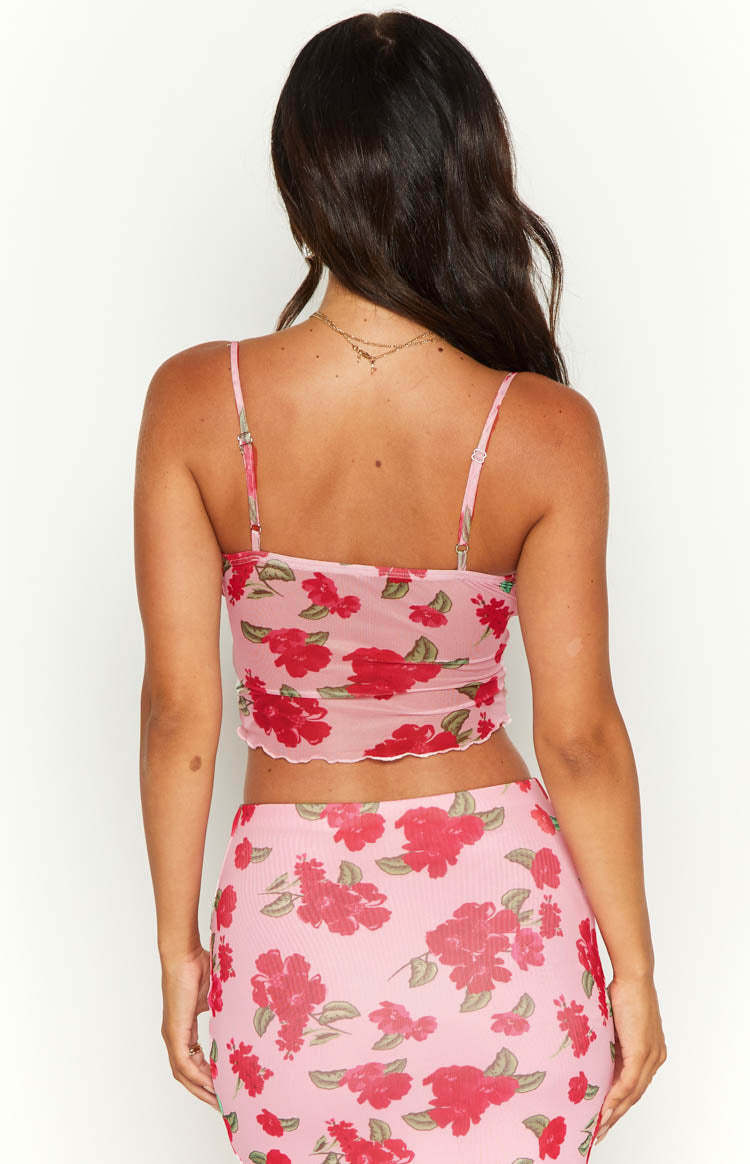 Emz Pink Floral Mesh Cami-Vavasi.All Rights Reserved.