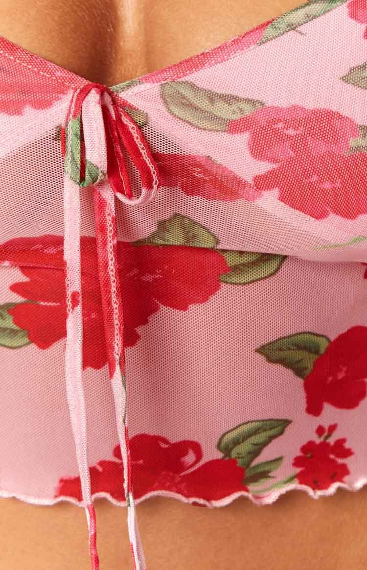 Emz Pink Floral Mesh Cami-Vavasi.All Rights Reserved.