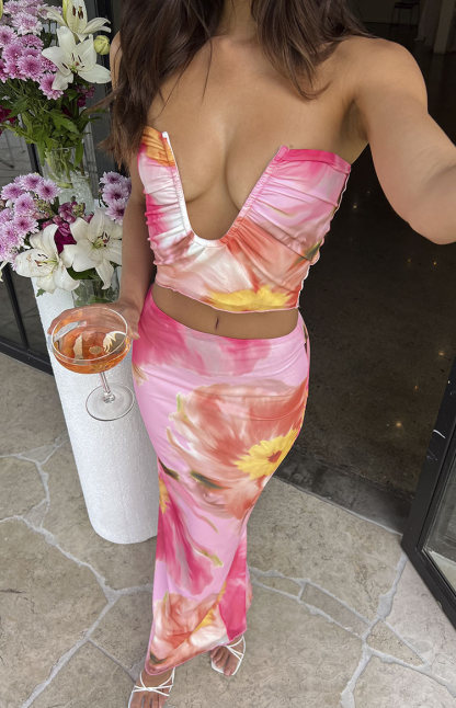 Esha Pink Floral Maxi Skirt-Vavasi.All Rights Reserved.
