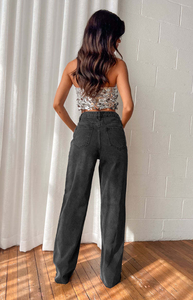 Essie Black Straight Leg Jeans-Vavasi.All Rights Reserved.