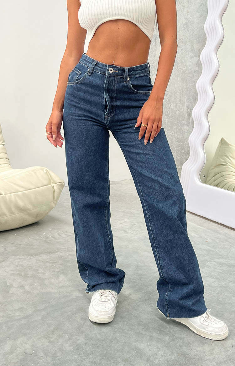 Essie Dark Blue Straight Leg Jeans-Vavasi.All Rights Reserved.