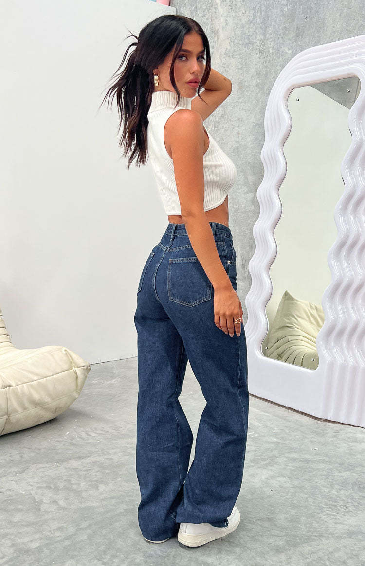 Essie Dark Blue Straight Leg Jeans-Vavasi.All Rights Reserved.