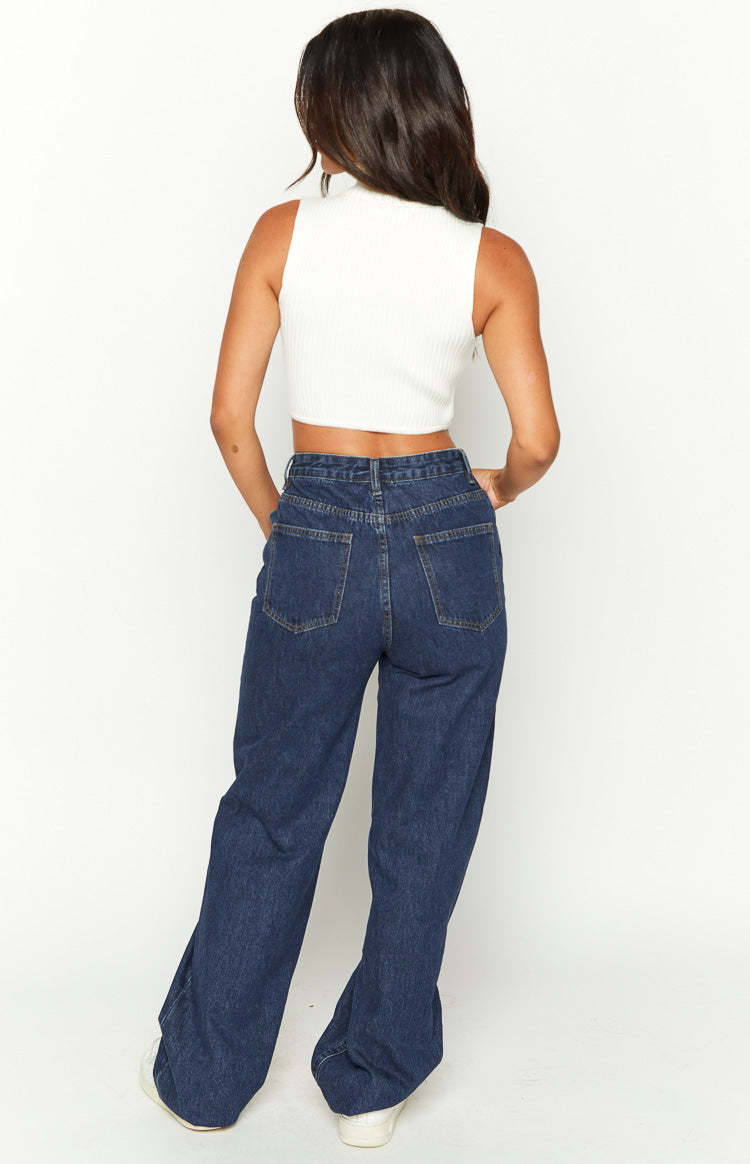 Essie Dark Blue Straight Leg Jeans-Vavasi.All Rights Reserved.
