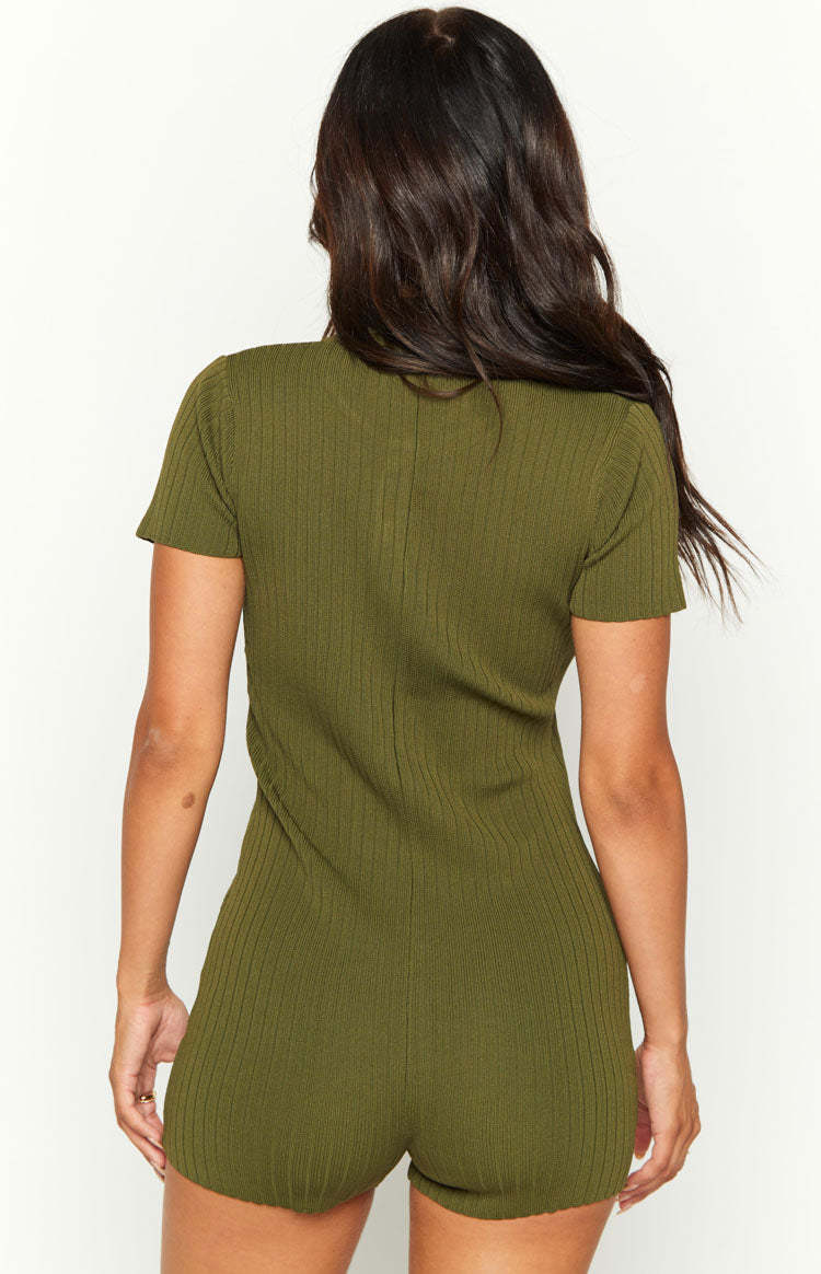 Etta Khaki Knit Playsuit-Vavasi.All Rights Reserved.