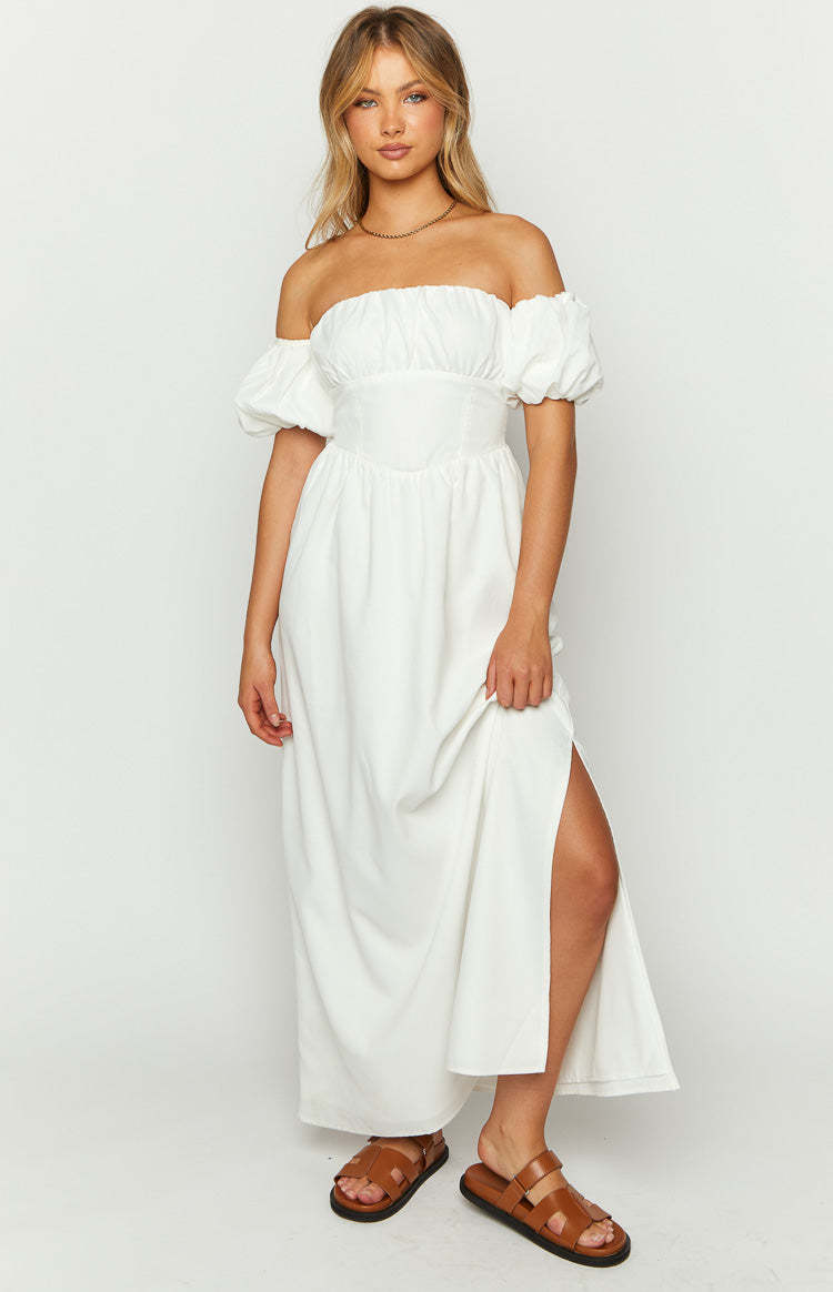 Evander White Off The Shoulder Maxi Dress-Vavasi.All Rights Reserved.