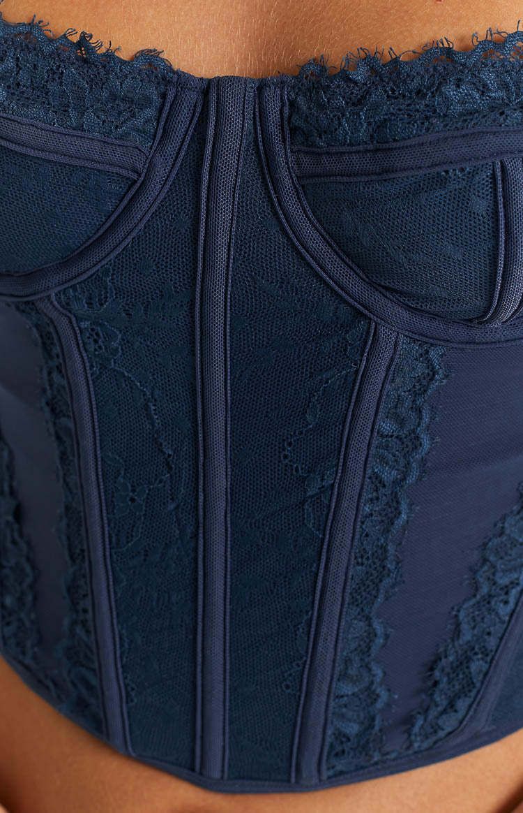 Evangeline Blue Lace Corset Top-Vavasi.All Rights Reserved.
