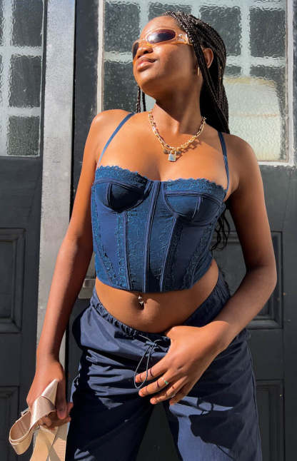 Evangeline Blue Lace Corset Top-Vavasi.All Rights Reserved.