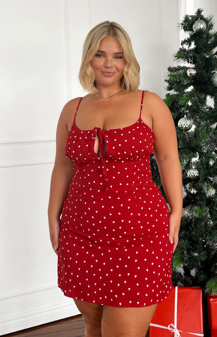 Everlong Red Heart Print Mini Dress-Vavasi.All Rights Reserved.
