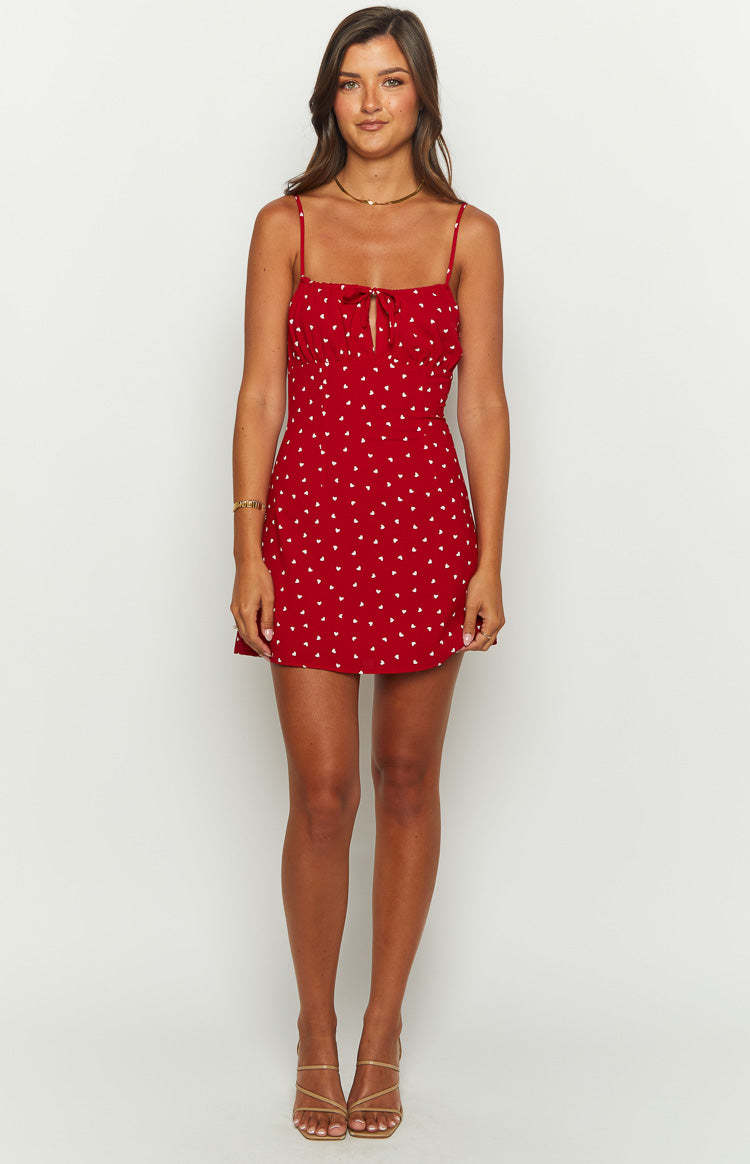 Everlong Red Heart Print Mini Dress-Vavasi.All Rights Reserved.