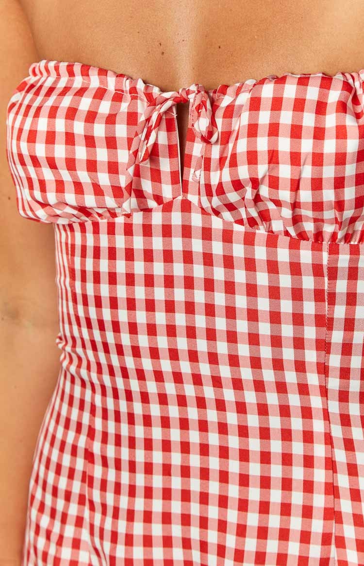 Faith Red Gingham Strapless Mini Dress-Vavasi.All Rights Reserved.