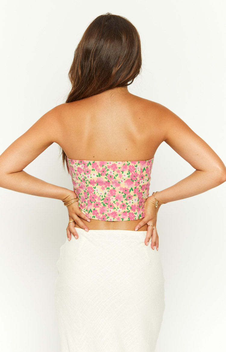 Falling in Love Yellow Floral Strapless Corset Top-Vavasi.All Rights Reserved.