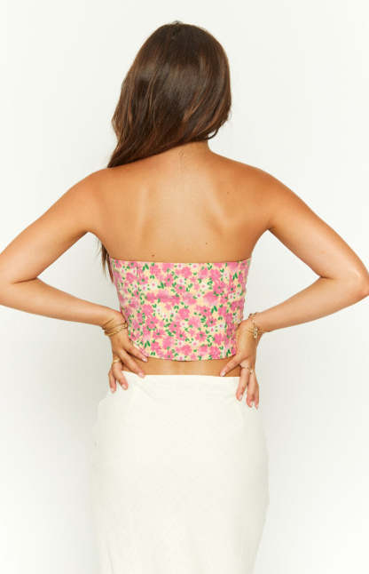Falling in Love Yellow Floral Strapless Corset Top-Vavasi.All Rights Reserved.