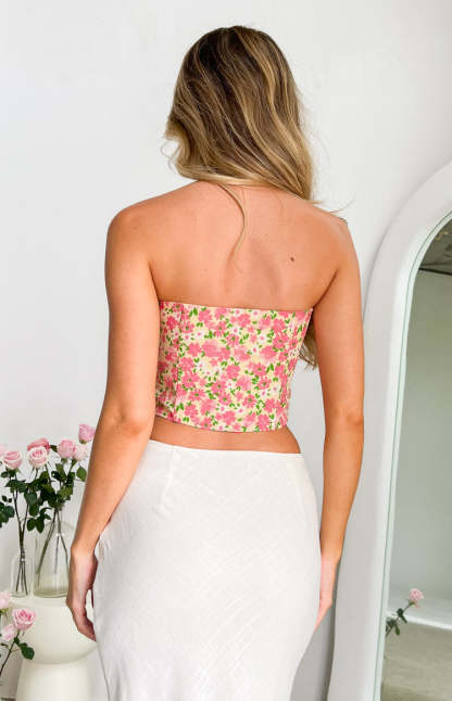Falling in Love Yellow Floral Strapless Corset Top-Vavasi.All Rights Reserved.