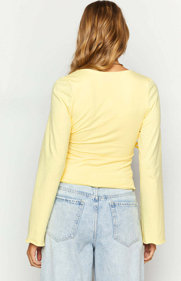 Fantasize Yellow Long Sleeve Front Wrap Top-Vavasi.All Rights Reserved.