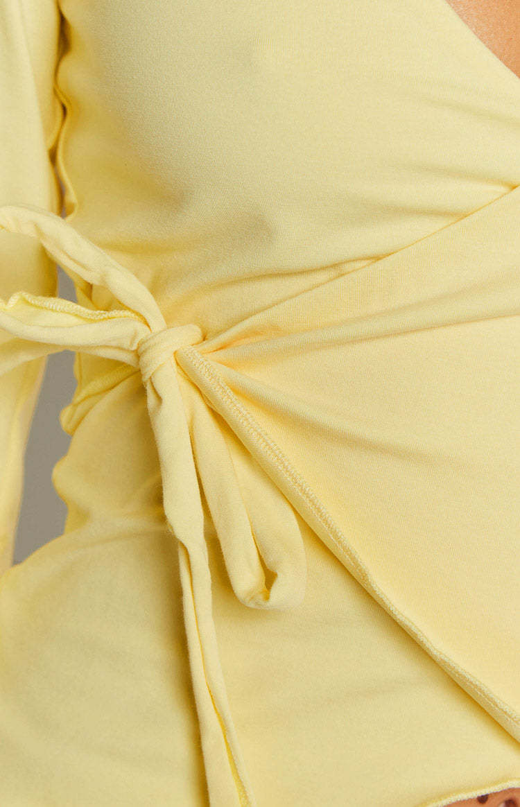 Fantasize Yellow Long Sleeve Front Wrap Top-Vavasi.All Rights Reserved.