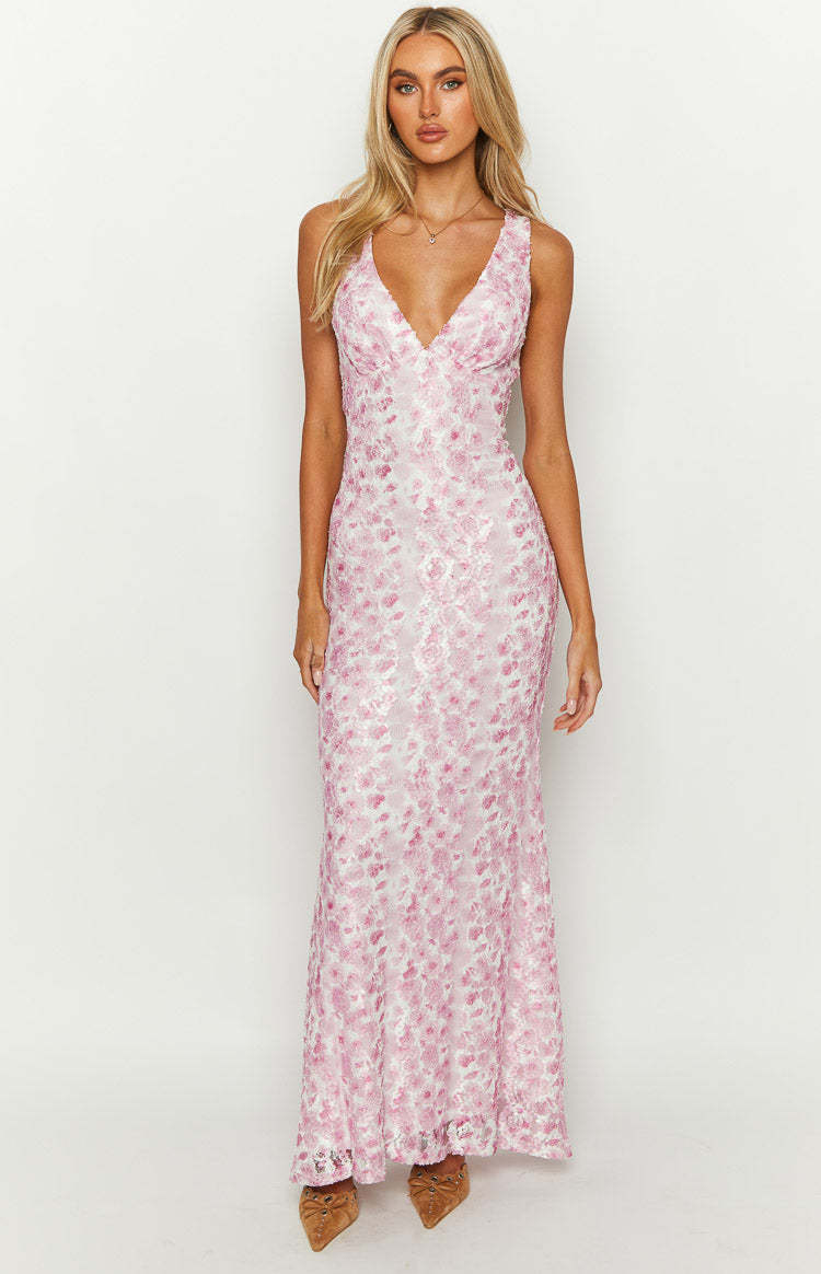 Farida Pink Lace Maxi Dress-Vavasi.All Rights Reserved.