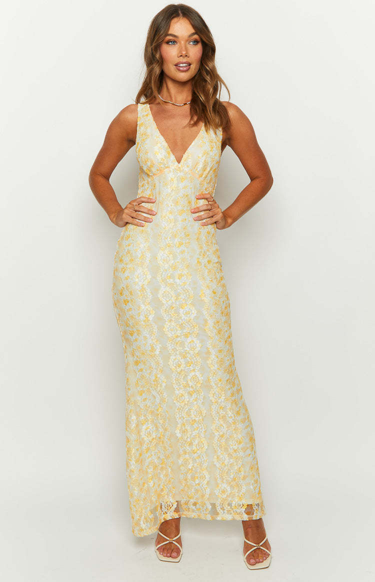 Farida Yellow Lace Maxi Dress-Vavasi.All Rights Reserved.