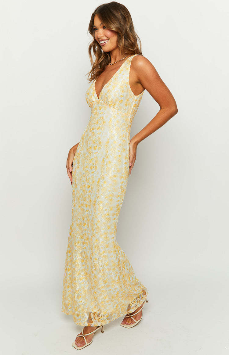 Farida Yellow Lace Maxi Dress-Vavasi.All Rights Reserved.