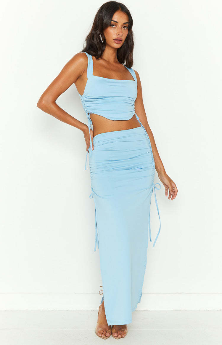 Farrar Blue Ruched Maxi Skirt-Vavasi.All Rights Reserved.