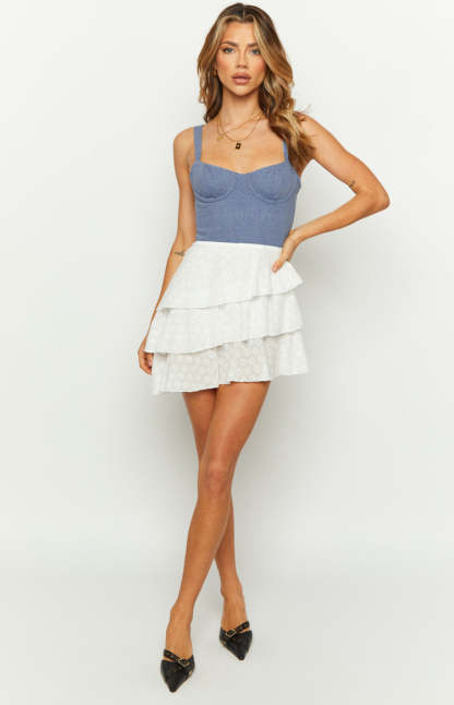 Fashion Flare Light Wash Denim Corset Mini Dress-Vavasi.All Rights Reserved.