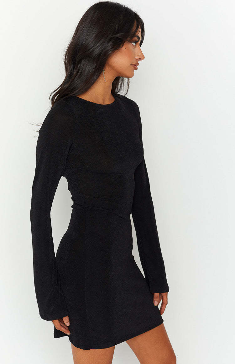 Florence Black Lace Up Mini Dress-Vavasi.All Rights Reserved.