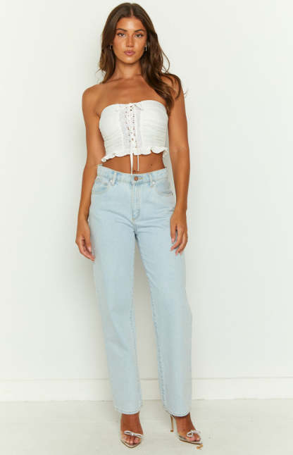 Flossy White Strapless Corset Top-Vavasi.All Rights Reserved.